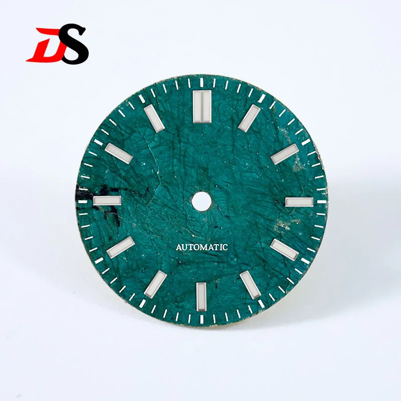 No Date 28.5mm Green Labradorite High Quality No Lume NH38 Movement Stone Dial Blue Lume