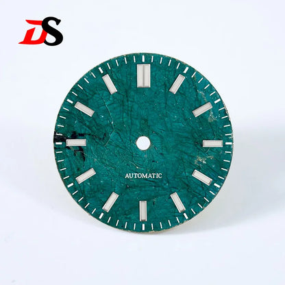 No Date 28.5mm Green Labradorite High Quality No Lume NH38 Movement Stone Dial Blue Lume