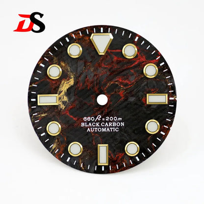 No Date Lava Texture Carbon Fiber Dial Rich Color Blue Lume for NH35 Movement 28.5mm