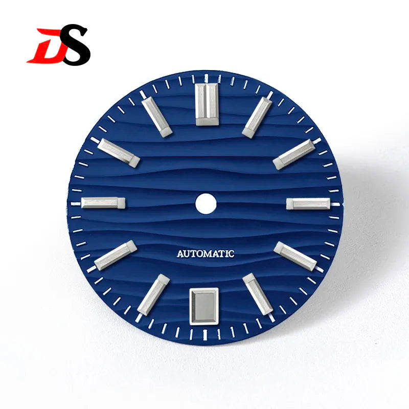 28.5mm Wave Dial No Lume NH35 Dial Blue Lume 3 O'clock/6 O'clock/no Date