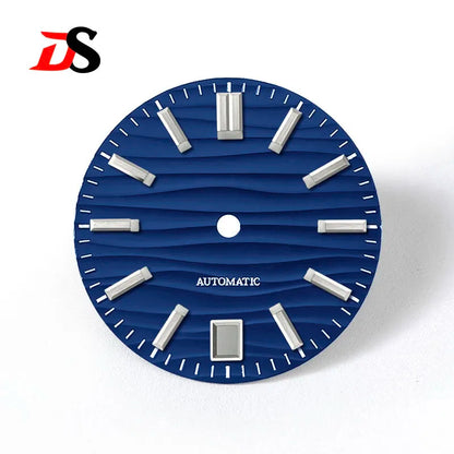28.5mm Wave Dial No Lume NH35 Dial Blue Lume 3 O'clock/6 O'clock/no Date