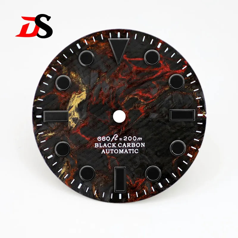 28.5mm Dial YM Index Rich Color Texture Carbon Fiber Dial Black Lume for NH35 Movement No date/3o'clock date