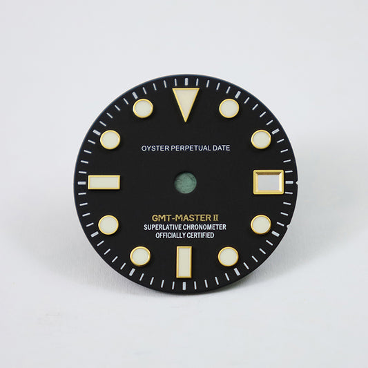 Matte Black Dial Blue Lume NH34 GMT Movement Mod 28.5mm