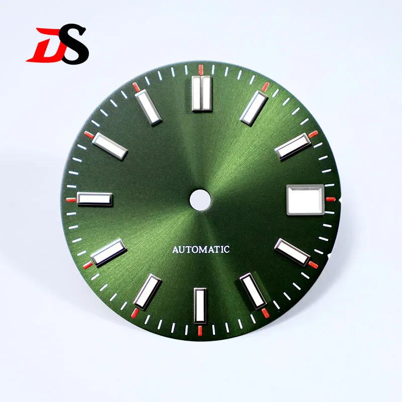 28.5mm Sunburst Dial Blue Lume Orange Date Index NH35 Movement