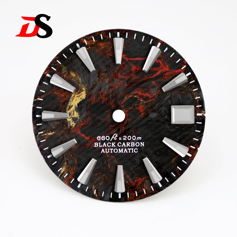 28.5mm Dial Rich Color Lava Texture Carbon Fiber Dial BGW9 C3 Lume for NH35 Movement 3o'clock date