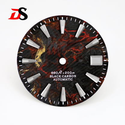 28.5mm Dial Rich Color Lava Texture Carbon Fiber Dial BGW9 C3 Lume for NH35 Movement 3o'clock date