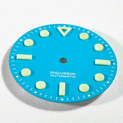NH35 Dial 28.5mm Matte Dial Hollow Index Green Lume for NH35 Movement 3 O'clock Date/no Date