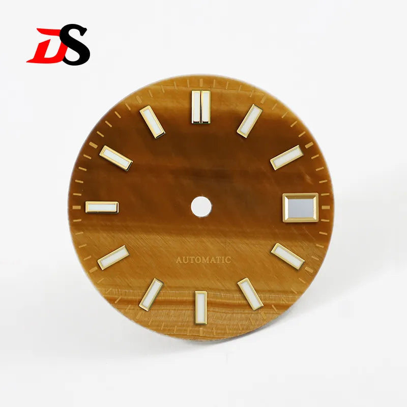 Natural Yellow Tiger's Eye Stone Modified Dial NH35 Blue Lume Support Custom Logo and Text Each Pattern Is Different