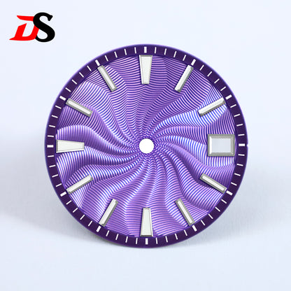 28.5mm Guilloche Dial Silver Index Blue Lume Sterile NH35NH38 Movement 3 O'clock /6O'clock /no Date