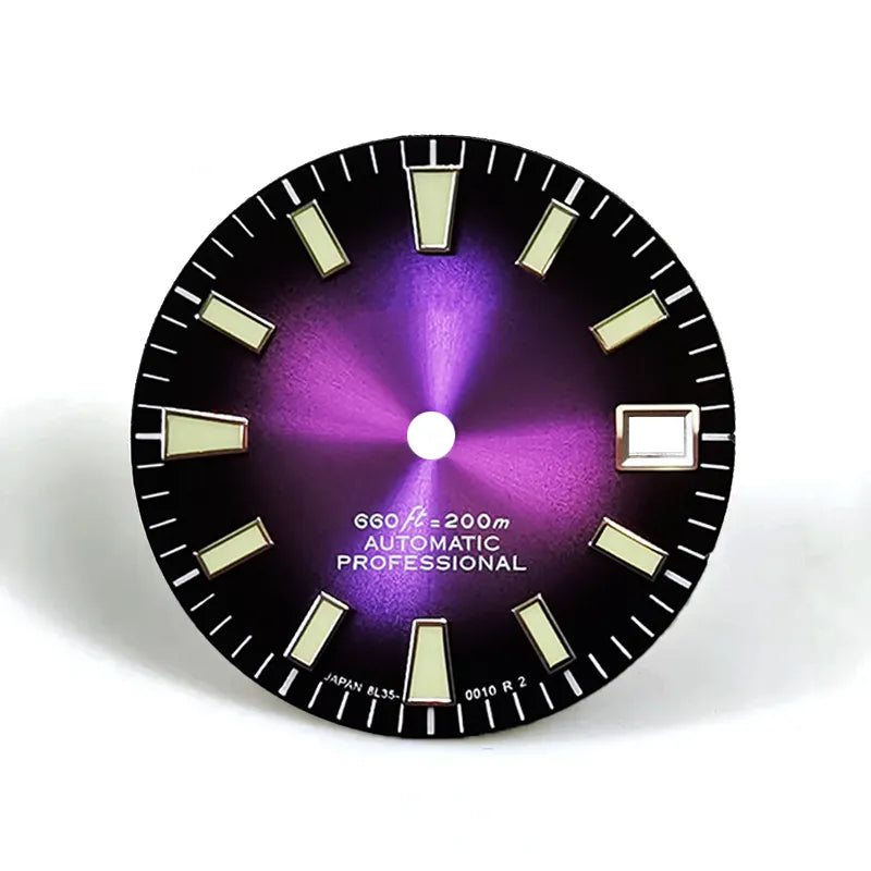 28.5mm Dial Sunburst Dial Green Lume Modified Watch NH35 Movement