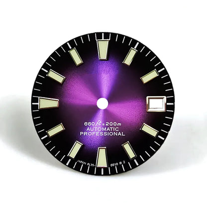 28.5mm Dial Sunburst Dial Green Lume Modified Watch NH35 Movement