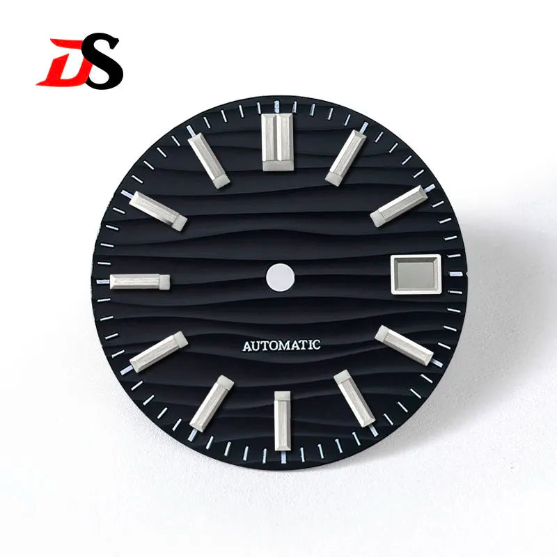 28.5mm Wave Dial No Lume NH35 Dial Blue Lume 3 O'clock/6 O'clock/no Date