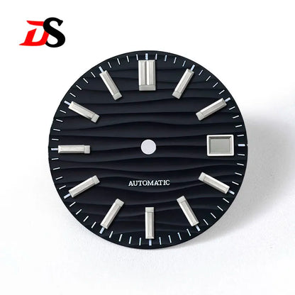 28.5mm Wave Dial No Lume NH35 Dial Blue Lume 3 O'clock/6 O'clock/no Date