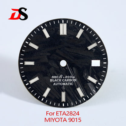 28.5MM Carbon Fiber Dial Date Index BGW9 Lume for MIYOTA 9015 /ETA2824 Movement