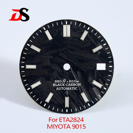 28.5MM Carbon Fiber Dial Date Index BGW9 Lume for MIYOTA 9015 /ETA2824 Movement