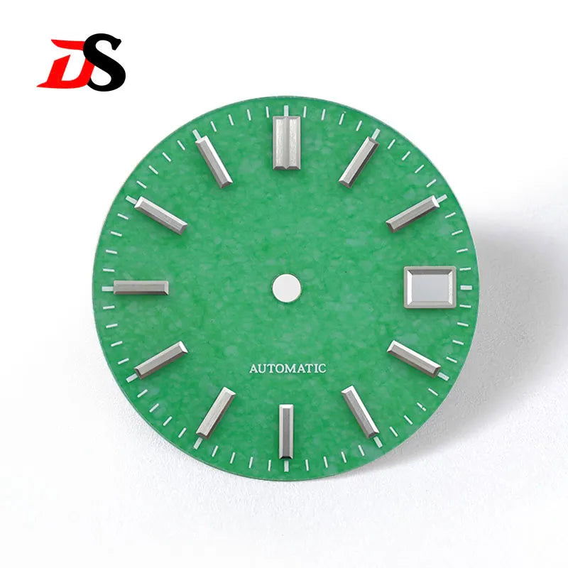 Natural 28.5mm Malay Jade Stone Dial No Lume NH35 NH38 Movement Blue Lume