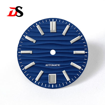 28.5mm Dial Wave Texture No Lume 6 O'clock Date Blue Lume NH35NH36