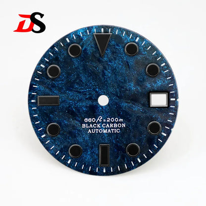 28.5mm Dial YM Index Rich Color Texture Carbon Fiber Dial Black Lume for NH35 Movement No date/3o'clock date