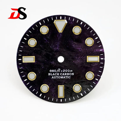 No Date Lava Texture Carbon Fiber Dial Rich Color Blue Lume for NH35 Movement 28.5mm