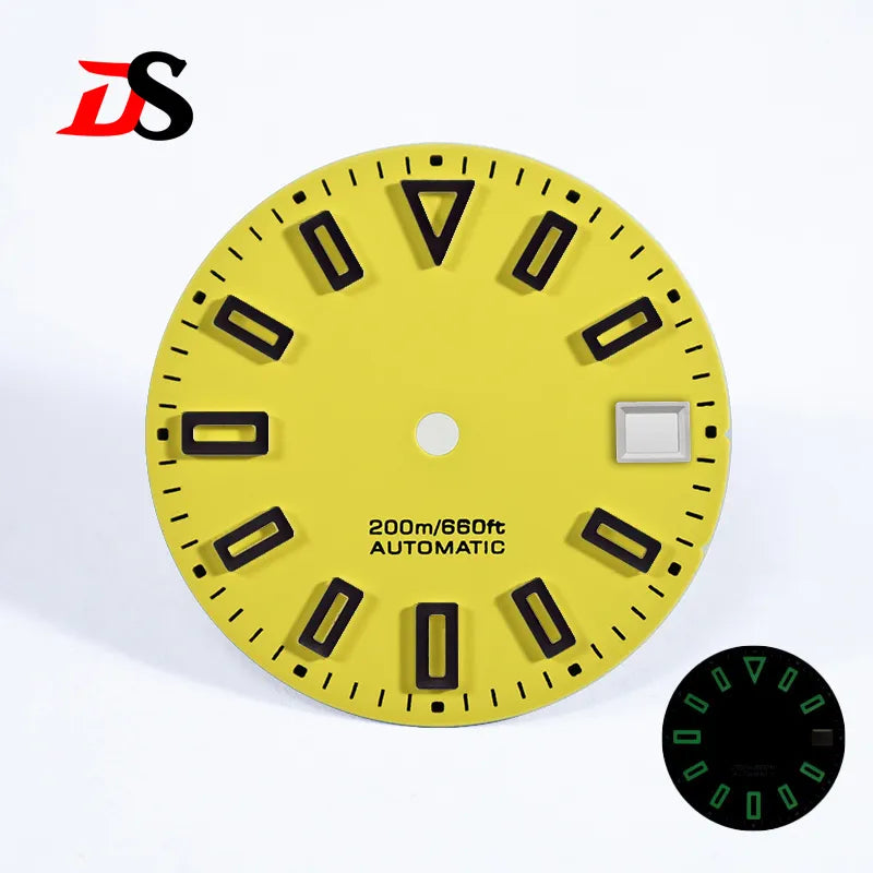 Matte 28.5mm Dial Hollow Index Dark Green Lume SKX007 for NH36 Movement 3 O'clock date/No Date Window
