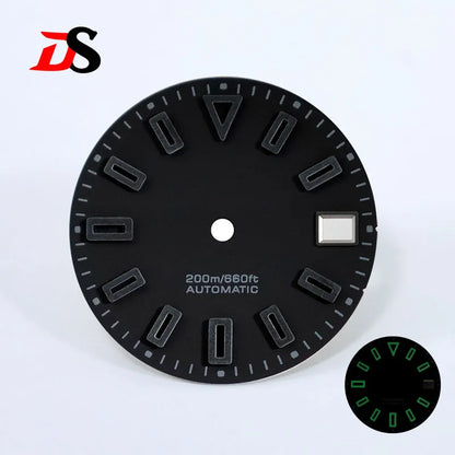 Matte 28.5mm Dial Hollow Index Dark Green Lume SKX007 for NH36 Movement 3 O'clock date/No Date Window