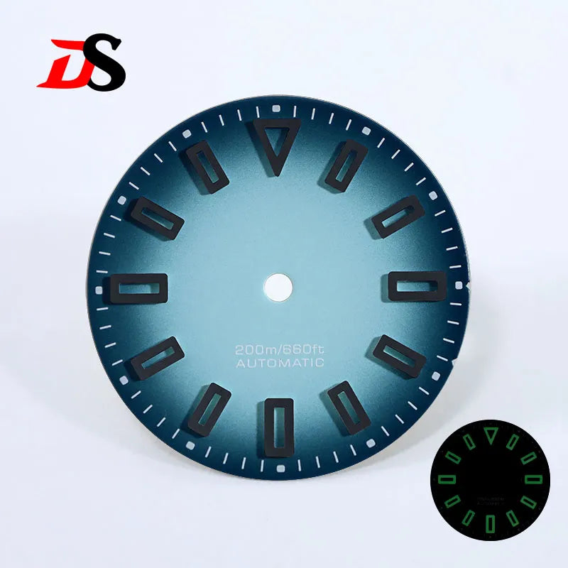 Matte 28.5mm Dial Hollow Index Dark Green Lume SKX007 for NH36 Movement 3 O'clock date/No Date Window