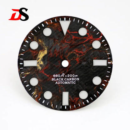 28.5mm dial No Date Rich Color Lava Dial YM Index Carbon Fiber Dial BGW9 C3 Lume for NH35 Movement