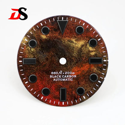 28.5mm Dial YM Index Rich Color Texture Carbon Fiber Dial Black Lume for NH35 Movement No date/3o'clock date