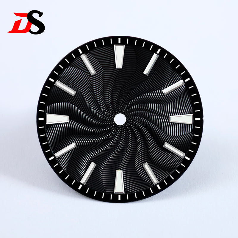 28.5mm Guilloche Dial Silver Index Blue Lume Sterile NH35NH38 Movement 3 O'clock /6O'clock /no Date