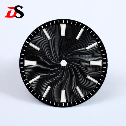 28.5mm Guilloche Dial Silver Index Blue Lume Sterile NH35NH38 Movement 3 O'clock /6O'clock /no Date