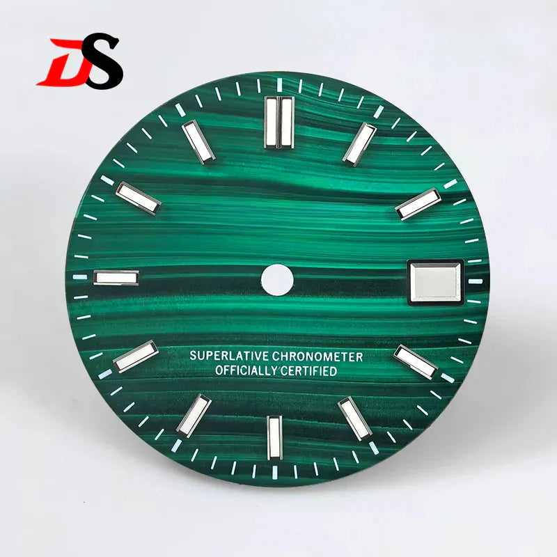 DATE Natural Malachite 28.5mm Dial Blue Lume Stone Dial NH35 Movement