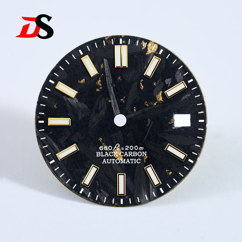 28.5MM Carbon Fiber Dial Date Index BGW9 Lume for MIYOTA 9015 /ETA2824 Movement