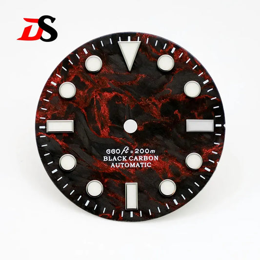 28.5mm dial No Date Rich Color Lava Dial YM Index Carbon Fiber Dial BGW9 C3 Lume for NH35 Movement