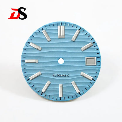 28.5mm Wave Dial No Lume NH35 Dial Blue Lume 3 O'clock/6 O'clock/no Date