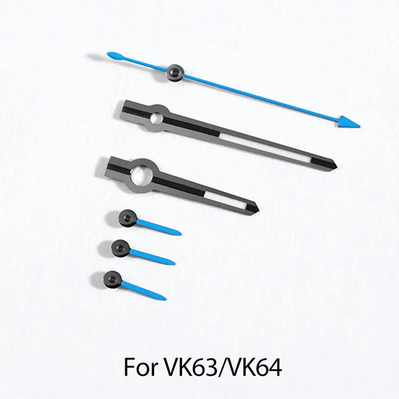Watch Hands Blue Luminous For VK63/VK64 Movement Fit See-Through Case Fit 28.5mm Skeleton Dial