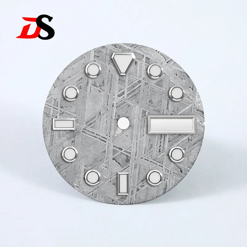 Natural 28.5mm Grey Meteorite Dial Day Date Blue Lume NH36 Movement No Tick Mark