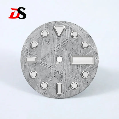 Natural 28.5mm Grey Meteorite Dial Day Date Blue Lume NH36 Movement No Tick Mark