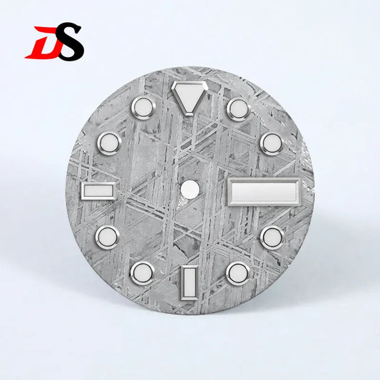Natural 28.5mm Grey Meteorite Dial Day Date Blue Lume NH36 Movement No Tick Mark
