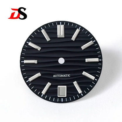 28.5mm Wave Dial No Lume NH35 Dial Blue Lume 3 O'clock/6 O'clock/no Date