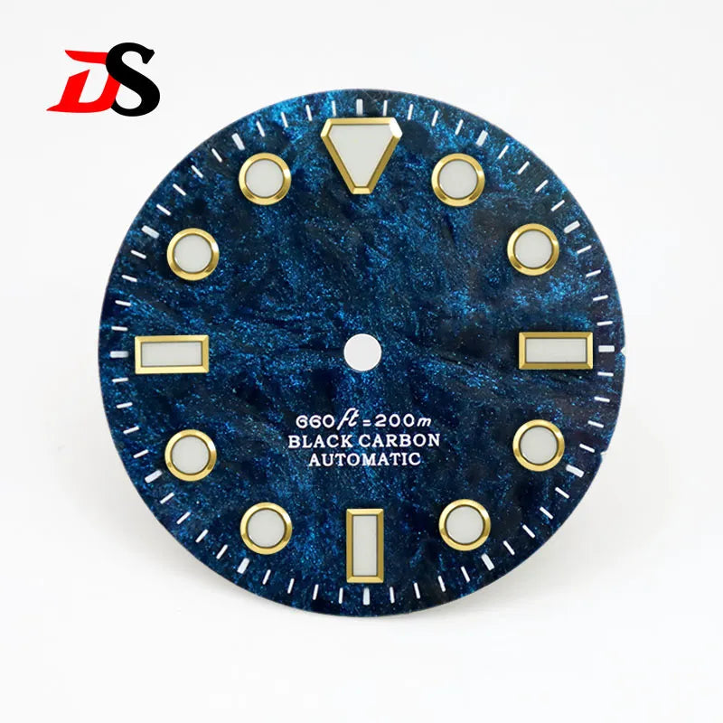 No Date Lava Texture Carbon Fiber Dial Rich Color Blue Lume for NH35 Movement 28.5mm