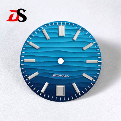 28.5mm Dial Wave Texture No Lume 6 O'clock Date Blue Lume NH35NH36