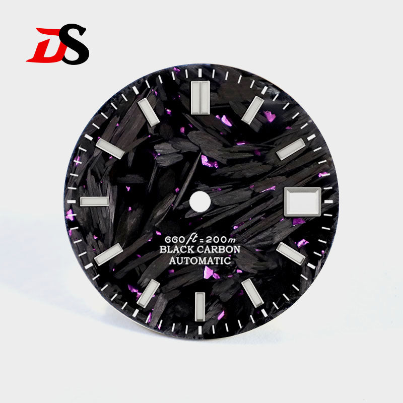 28.5mm Carbon Fiber Dial Dat Index Broken Blue Lume Fit NH35 Movement