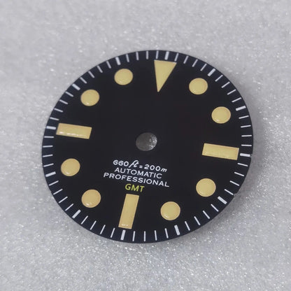 28.5mm GMT Retro Dial NH34A Movement Modified Velvet Black and Green Lume NH34 Modified Dial