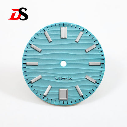 28.5mm Dial Wave Texture No Lume 6 O'clock Date Blue Lume NH35NH36