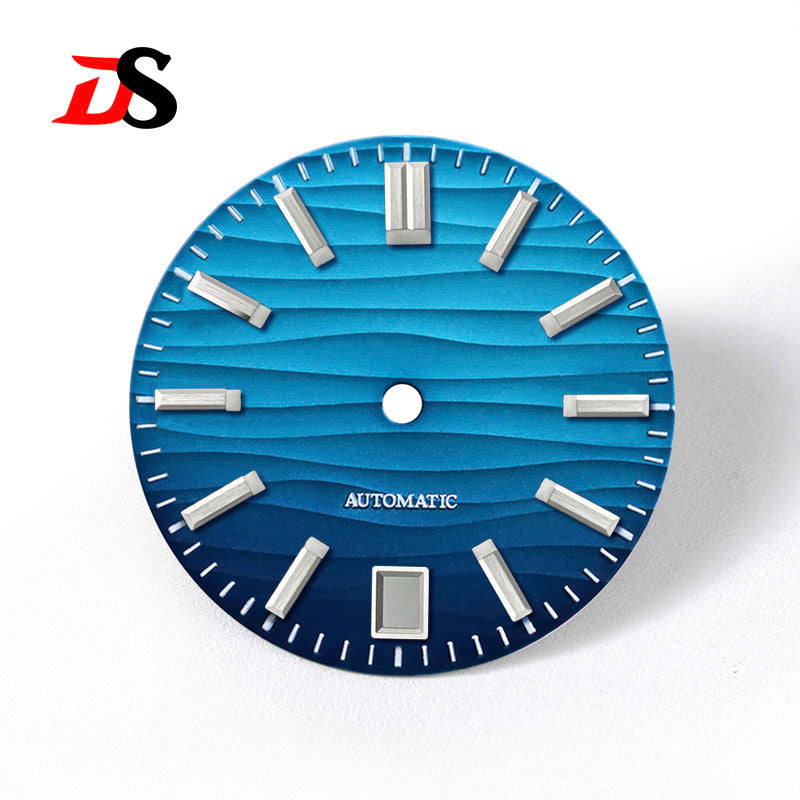 28.5mm Dial Wave Texture No Lume 6 O'clock Date Blue Lume NH35NH36
