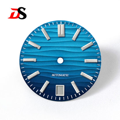 28.5mm Dial Wave Texture No Lume 6 O'clock Date Blue Lume NH35NH36
