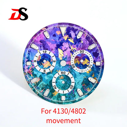 29.5mm Ice Crystal Titanium Dial for 4130 Movement Blue Lume Watch Accessories