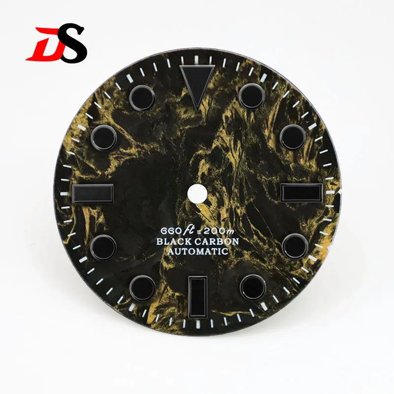 28.5mm Dial YM Index Rich Color Texture Carbon Fiber Dial Black Lume for NH35 Movement No date/3o'clock date