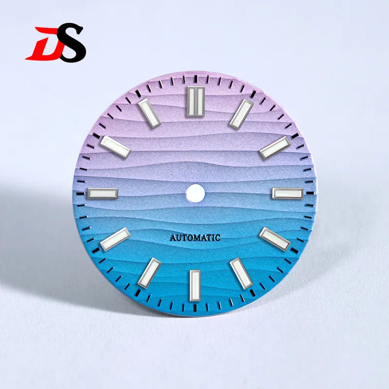 28.5mm Wave Dial Blue Lume for NH35 ETA2824 SW200 MIYOTA 9015 9039 Movement No Date Dial