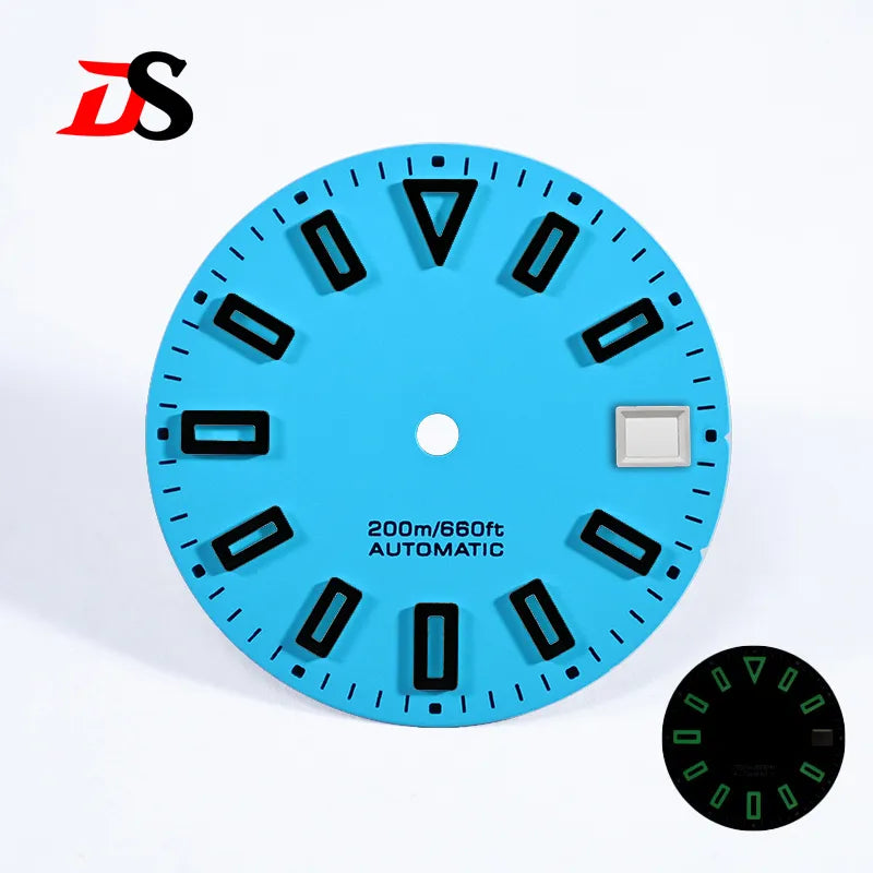 Matte 28.5mm Dial Hollow Index Dark Green Lume SKX007 for NH36 Movement 3 O'clock date/No Date Window